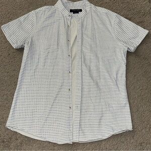 Zara Men's White and Blue Striped Button Down Shirt